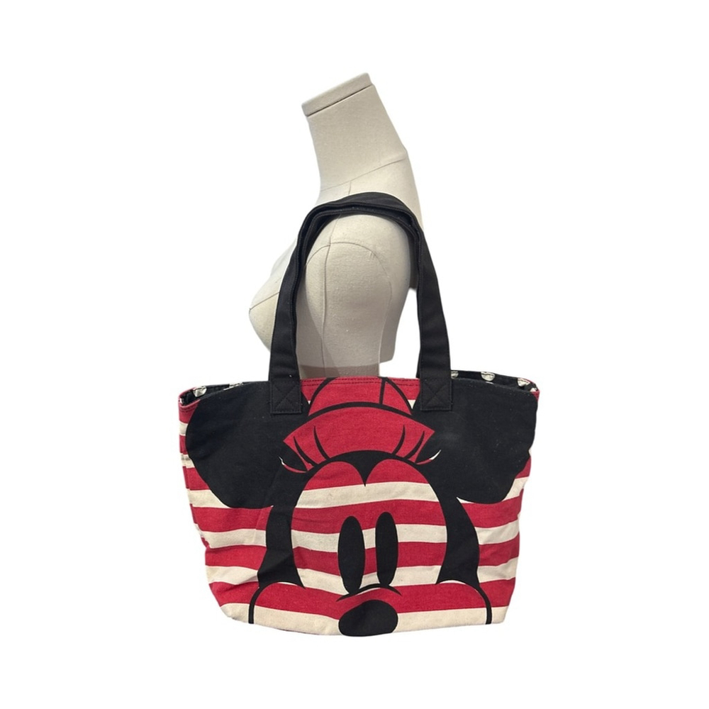 Disney Minnie Mouse Red Black Striped Canvas Tote